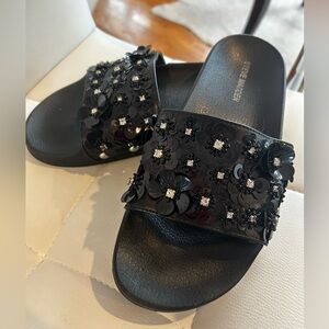 Steve Madden Black Floral Slide Sandals